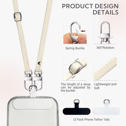 BFSD·DM Phone Crossbody Strap, 2× Pads,1× Leather,1× Phone Wrist Strap,1× Adjustable Finger Strap,Crossbody Phone Lanyards,Compatible with Most Smartphones(Pale Apricot) - color: Pale Apricot