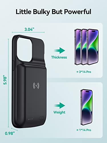 NEWDERY Battery Case for iPhone 14 Pro/14/13/13 Pro, 10000mAh Charger Case | Qi Wireless Charging & Wired Earphone & Sync-Data Supported, Portable Extended Battery Pack with Led Indicators