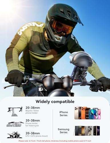 JOYROOM Motorcycle Phone Mount Holder, [All-Weather Sunshade & 120mph Secure Lock] Phone Holder for Motorcycle ATV UTV, [Metal Lock] Handlebar Phone Mount for iPhone 17 16 Pro, All 4.7-7" Phones