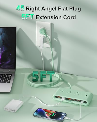 Power Strip with USB Port - 4AC & 6 USB(3USB C), Outlet Extender 5FT - color: Green