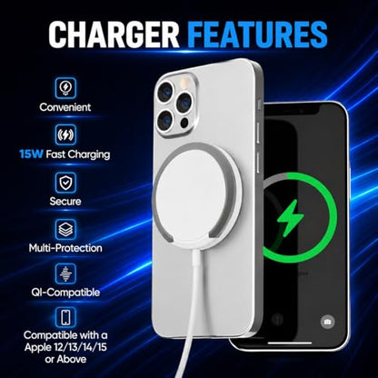 MagSafe Compatible 15W Magnetic Wireless Charger with Foldable Stand - color: White