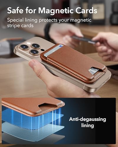 ESR for MagSafe Wallet with Adjustable Stand, 5 Card Holder | RFID Blocking, MagSafe Ring Included, Strong Magnetic Wallet for iPhone 17 Pro Max 17e 16 15 14 13 12, Selected Samsung,Brown - color: Brown