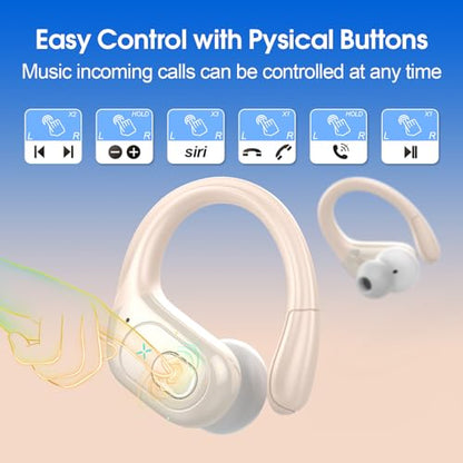 Wireless Earbuds 75H Bluetooth 5.4 Sport Headphones with Earhooks, Camel - color: Camel