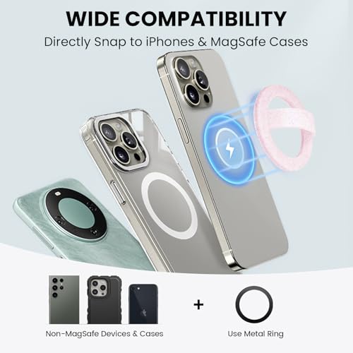 Magnetic Silicone Ring Grip Phone Holder, Loop Grip Phone Holder,Magnetic Phone Loop,Magsafe Phone Grip,Compatible with Magsafe for iPhone 16/15/14/13/12 Series (Pink Sparkle) - color: Pink Sparkle