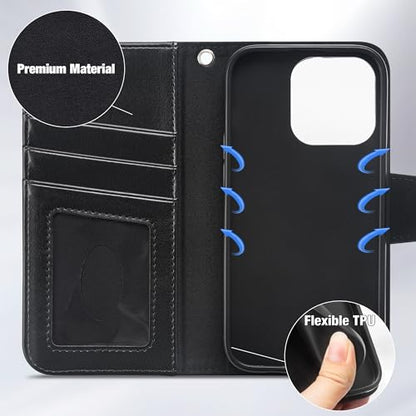 Arae Compatible with iPhone 15 Pro Case with Card Holder and Wrist Strap Wallet Flip Cover for iPhone 15 Pro 6.1 inch,Black - color: Black, size: iPhone 15 Pro 6.1 inch