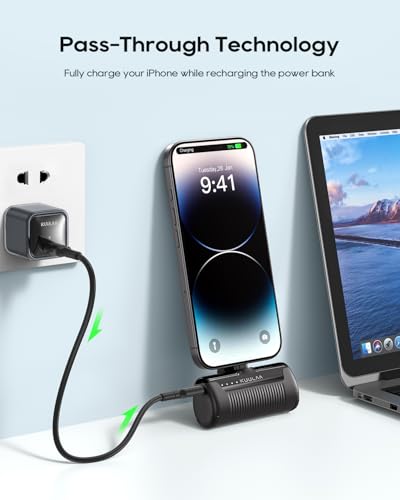 Kuulaa 2 Pack Portable Phone Charger with Built-in USB-C Plug, 4500mAh Mini Portable Charger Power Bank Small Battery Pack for iPhone 15/16/17,Samsung S22/S23 & Android (Black) - color: Pack of 2 Black