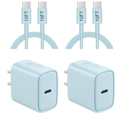 iPhone 17 16 15 Charger Fast Charging 10FT - 20W USB C Charger Block - color: Blue, size: 10FT