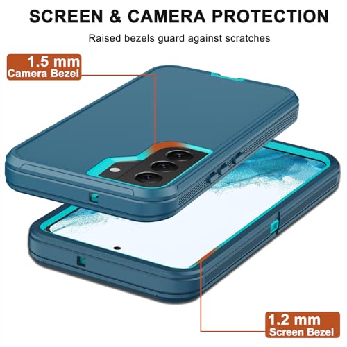 for Samsung Galaxy S22 Plus Case with Belt Clip Holster, 2X Screen Protector, [Military Grade Protection] Heavy Duty Full Body Shockproof Rugged Protective Cover for Samsung S22 Plus 5G Turquoise - color: Turquoise