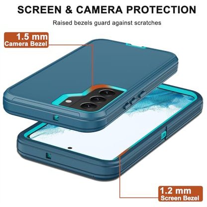 for Samsung Galaxy S22 Plus Case with Belt Clip Holster, 2X Screen Protector, [Military Grade Protection] Heavy Duty Full Body Shockproof Rugged Protective Cover for Samsung S22 Plus 5G Turquoise - color: Turquoise