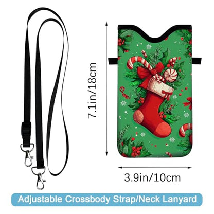 Neoprene Cell Phone Sleeve Pouch Case Bag with Crossbody Strap Neck Lanyard for Women 7.1 X 3.9 in - color: Christmas Gifts