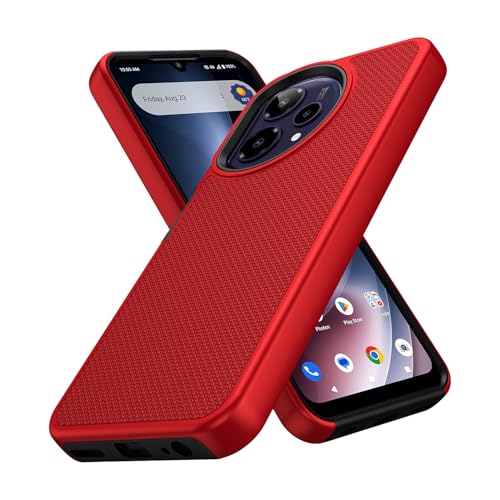for Cricket Icon Plus 2026 (Plus Version Only) /AT&T Verge 2 Case with Tempered Glass Screen Protector,Dual Layer Heavy Duty Shockproof Protection (Red) - color: Red