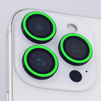 Luminous Camera Lens Protector for iPhone 16 Pro / 16 Pro Max Metal Ring Tempered Glass Glow in The Dark Lens Cover (3PCS) (Green, for iPhone 16 Pro/16 Pro Max) - color: Green