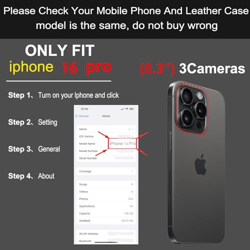 Genuine Leather Wallet Case for iPhone 16 Pro 6.3'', Brown | 2-in-1 Detachable Magnetic, Flip Folio Cover, Card Slots, RFID Blocking, Shockproof Protection - color: Brown, size: 16 Pro 6.3‘’