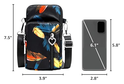 BIAOTIE Lightweight Small Crossbody bags Cell Phone Purses Travel Pouch Shoulder Bag for Women - color: Black Feathers