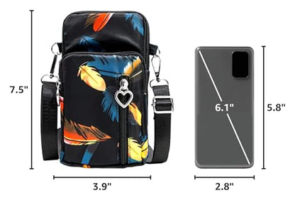 BIAOTIE Lightweight Small Crossbody bags Cell Phone Purses Travel Pouch Shoulder Bag for Women - color: Black Feathers