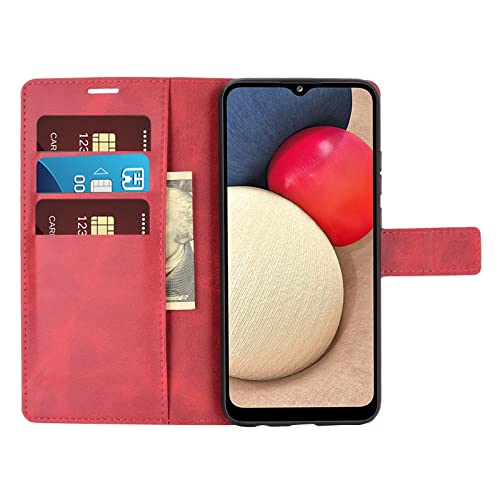 Flip Case for Samsung A03S Wallet PU Leather Magnetic Protective Cellphone Case for Samsung Galaxy A02S A025M A03S A037M Folio Book Cover with Stand (Red) - color: Red