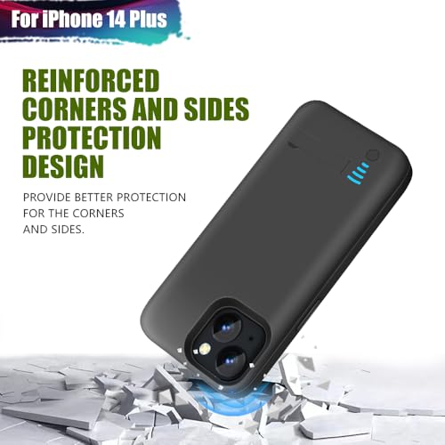 Battery Case for iPhone 14 Plus, 5000mAh Rechargeable Extended Battery Charging Charger Case, Add 100% Extra Juice (6.7 Inches) Black