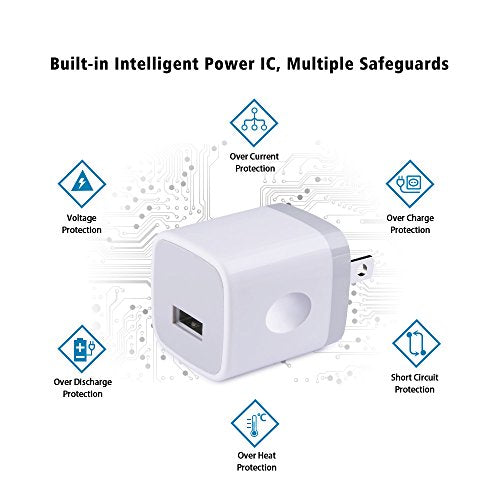 Single Port USB Charger,1A 5V Wall Plug USB Power Adapter 5 Pack for iPhone - color: 5-White