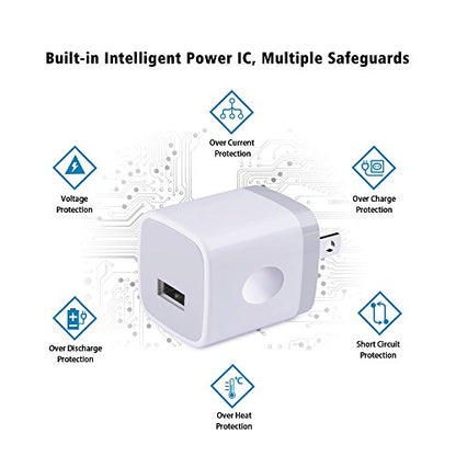 Single Port USB Charger,1A 5V Wall Plug USB Power Adapter 5 Pack for iPhone - color: 5-White