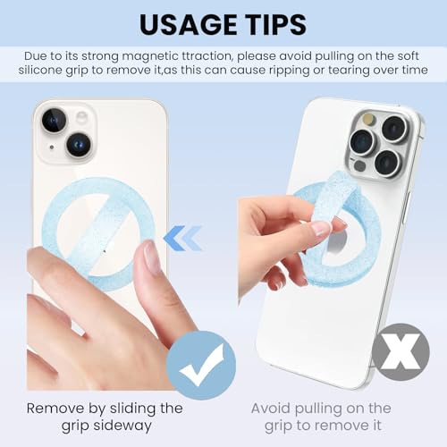 Magnetic Silicone Ring Grip Phone Holder, Magnetic Phone Grip，Phone Grip - color: Blue Sparkle