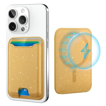 TopMade for Magsafe Wallet, 4 Card Holder, Strongest Magnetic Phone Wallet - color: Glitter Yellow