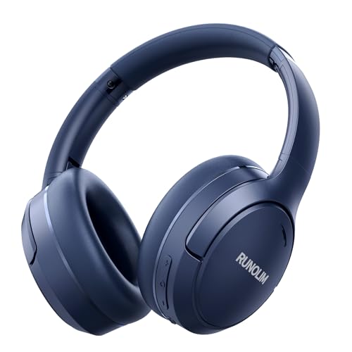 RUNOLIM Active Noise Cancelling Headphones, Wireless Bluetooth Over Ear (Blue) - color: Blue