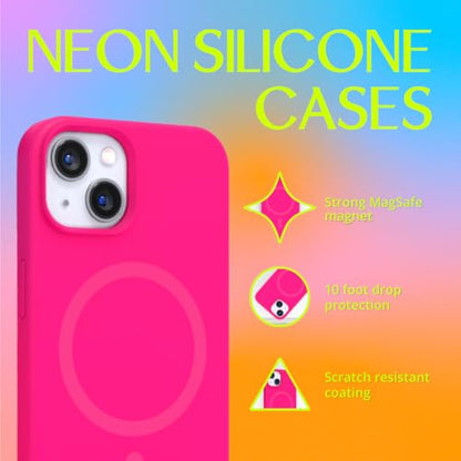 FELONY CASE for iPhone 14 Plus Neon Pink MagSafe Liquid Silicone Case | Soft Touch Slim Cover with Anti-Scratch Microfiber Lining, 360° Shockproof & Full Body Protection - color: Neon Pink, size: iPhone 14 Plus w MagSafe