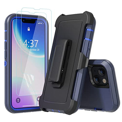 Rugged Phone Case for Apple iPhone 14 Plus, with Belt Clip Holster & Kickstand Heavy Duty Shockproof Protective Full Body Case Cover for iPhone 14 Plus 6.7 inch Phone (Blue) - color: Blue
