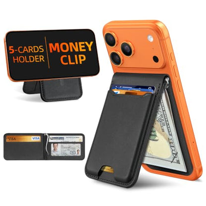 for Magsafe Wallet with Money Clip, 5 Card Holder with Stand | Strongest Magnetic Wallet for iPhone 17/16/15/14/13/12 Series, ID Window, RFID Blocking, Not for 13/12 Mini, Black - color: Black