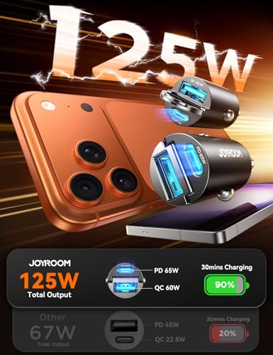 JOYROOM 2-Pack 125W USB C Car Charger, Flush Fit Cigarette Lighter Charger