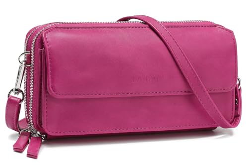 RFID Crossbody Wallet Wristlet Purse with Phone Pocket For Women Vegan Leather - color: B-fuchsia