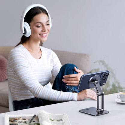UGREEN Magnetic Phone Stand Compatible with MagSafe Holder for Desk Ergonomic Design Adjustable, Aluminum Cell Phone Stand Compatible for iPhone 17 Air 16 15 14 13 12 Pro Max and MagSafe Case, Grey - color: Grey