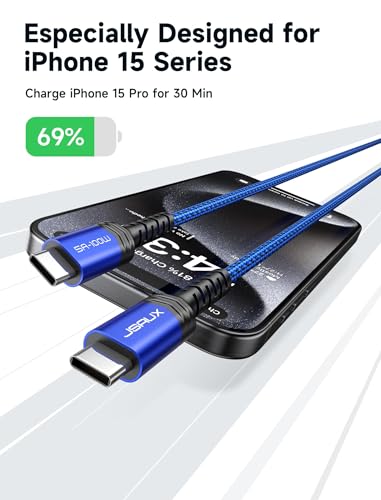 JSAUX 100W USB C to USB C Cable, 2-Pack 6.6FT, 5A Fast Charging, Blue - color: Blue, size: 6.6 ft+6.6 ft