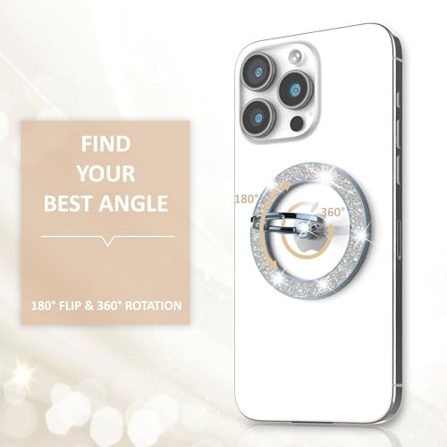 Pikabo Magnetic Phone Ring Holder for MagSafe, Glitter Phone Grip Stand - color: Glitter Blue