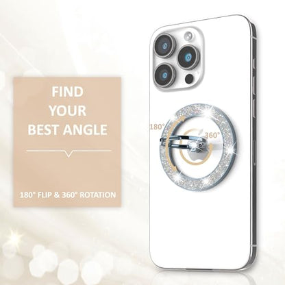 Pikabo Magnetic Phone Ring Holder for MagSafe, Glitter Phone Grip Stand - color: Glitter Blue