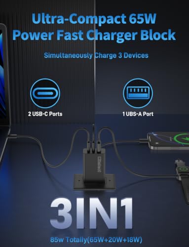 85W Dynamic Power GaN USB-C Fast Charger, 2C1A 3-Port, Max 65W, 3 Pack - color: Black, size: 3Pack