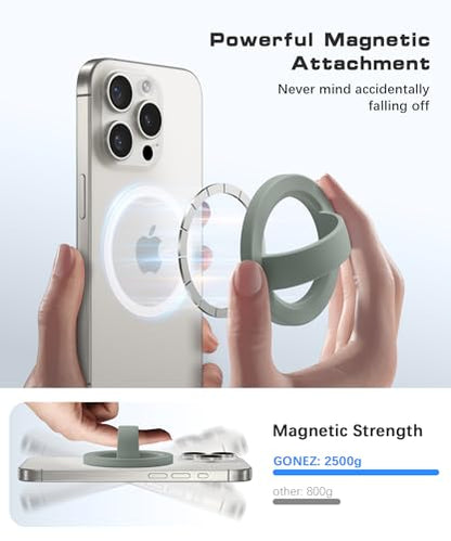GONEZ Magnetic Phone Grip Compatible with MagSafe, Removable Silicone Loop Grip, Phone Ring Holder for Back of Phone for iPhone 17/16/15/14/13/12 Series, Calke Green - color: Calke Green
