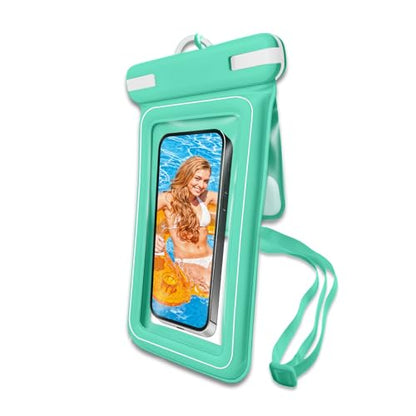 Double Space Waterproof Phone Pouch, IPX8 Floating Cell Phone Dry Bag for Devices Up to 7.2 Inch Green Heavy Duty Lanyard Works Underwater Great for Kayaking & Travel - color: Green