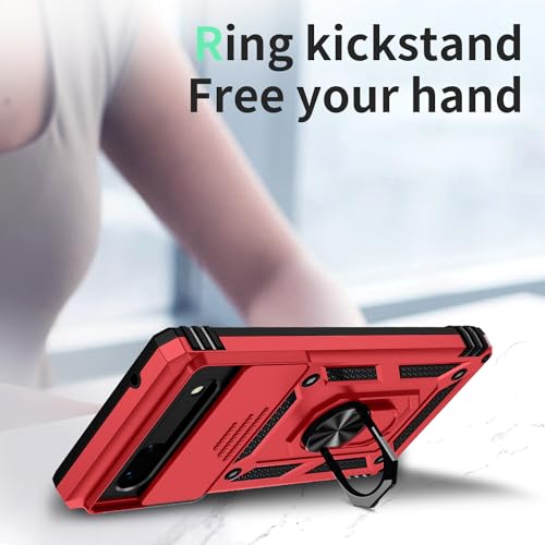 Vinve for Google Pixel 6 Pro Case with Slide Lens Cover, Military Grade Drop Protection, Magnetic Rotated Ring Holder Kickstand Protective Phone Case (Red) - color: Red ,Military Grade 2nd gen.