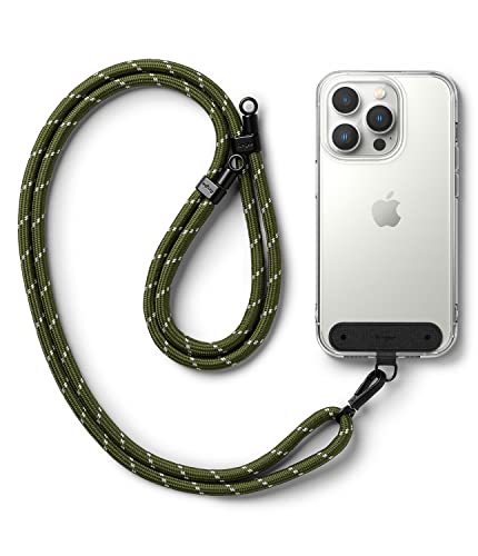 Ringke Holder Link Black, Adjustable Crossbody Strap with Cell Phone Tether Tab, Universal Multifunctional Lanyard Patch - color: Khaki & White