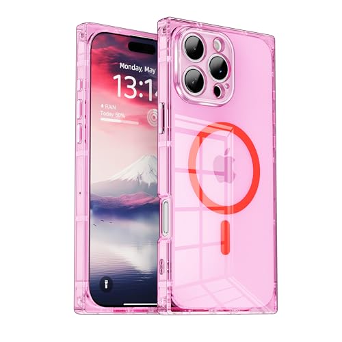 IAIYOXI Rectangle Edge Magnetic Clear Case for iPhone 11 Pro Max, Compatible with MagSafe, Full Camera Protection & Reinforced Corners, Thin Slim Shockproof TPU Phone Cover for Women Girls, Pink - color: Pink, size: iPhone 11 Pro Max