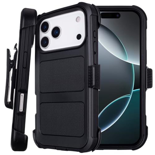 for Case iPhone 17 Pro Max Case with Belt Clip Holster Heavy Duty Black | Protective iPhone 17 ProMax Case Kickstand Shockproof Dustproof Port Sturdy Defender Cover for iPhone 17 Pro Max Cases Black - color: Black