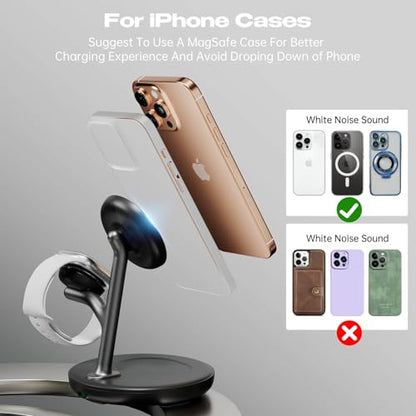 3-in-1 Magnetic Wireless Charging Station,Stand for iPhone 18/17 - color: Black+White