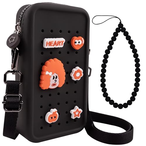 Candy Small Crossbody Bag with Charms, Beaded Phone Wrist Strap Bundle, Cellphone Purse and Hands-Free Wristlet Bracelet (Black) - color: Black
