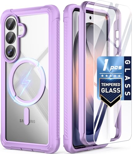 Poetic Guardian MagPro Case for Galaxy S26 6.3", MagSafe Compatible | 20FT Mil-Grade Drop Tested | 1 Tempered Glass Screen Protector, Full Body Shockproof Phone Clear Case for S26, Purple/Clear - color: Purple, size: Samsung Galaxy S26