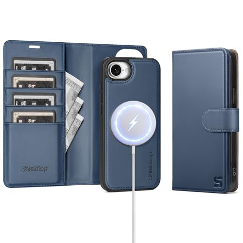 Shieldtop Compatible with MagSafe iPhone 17e / 16e Wallet Case,Blue | 2 in 1 Detachable Magnetic,Credit Card Holder Slots,RFID Blocking,PU Leather,Kickstand,Flip Folio Phone Cover for Men & Women - color: Blue