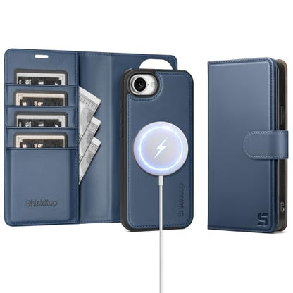 Shieldtop Compatible with MagSafe iPhone 17e / 16e Wallet Case,Blue | 2 in 1 Detachable Magnetic,Credit Card Holder Slots,RFID Blocking,PU Leather,Kickstand,Flip Folio Phone Cover for Men & Women - color: Blue