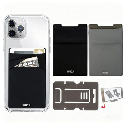 RFID Blocking Phone Card Wallet,Pocket Credit Card ID Case Pouch Sleeve for iPhone Smartphones(Black Gray)-2PC - color: BlackGray1