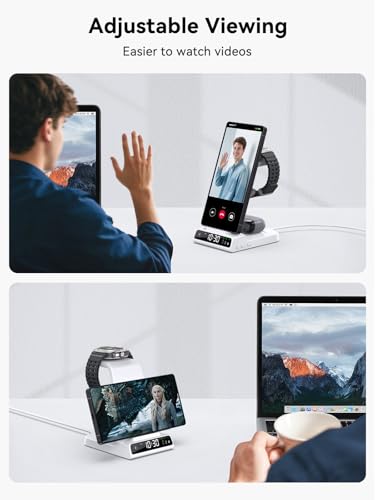 Wireless Charger for Samsung S25 with Clock 3 in 1 Android Charging Station - color: White