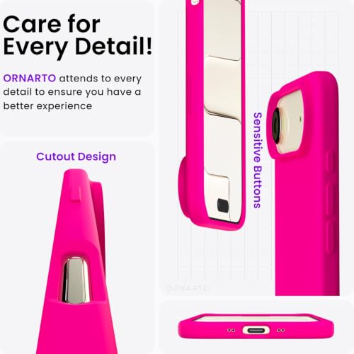 ORNARTO for iPhone Air Case 6.5", Slim Liquid Silicone 3 Layers Soft Gel Rubber Shockproof Protective Cover with Anti-Scratch Microfiber Lining-Hot Pink - color: Hot Pink